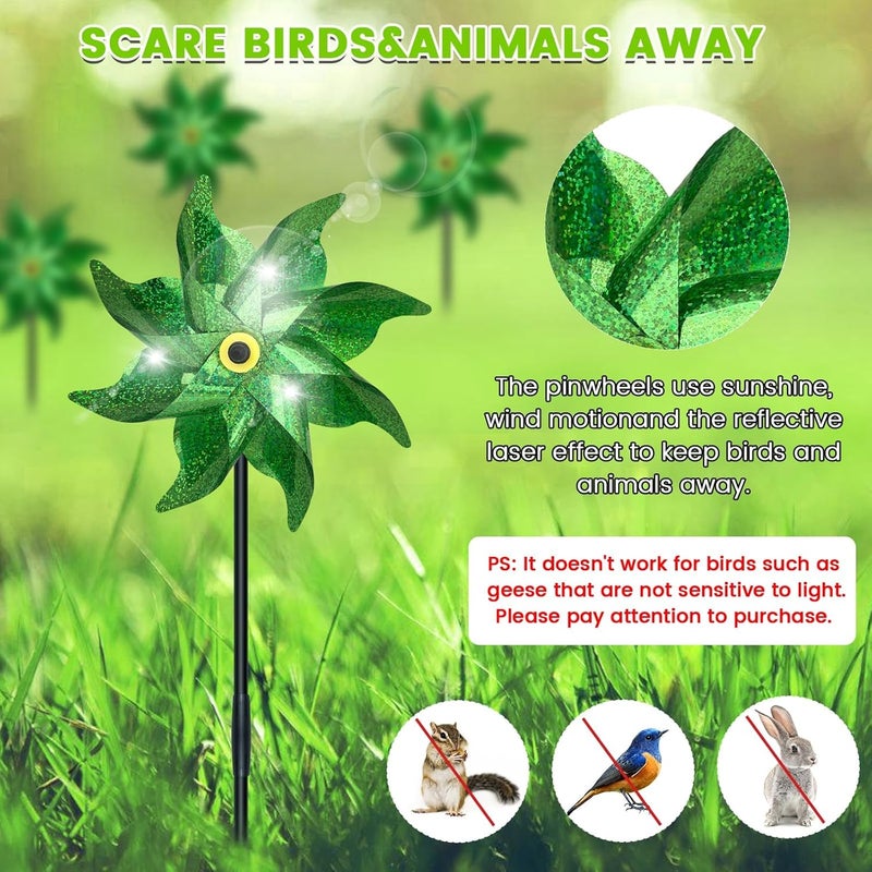 DECEED 10 PCS Reflective Pinwheels for Yard and Garden Bird Devices Pre-Installed Sparkly Wind Spinner Deterrent to Scare Birds Away from Yard Patio Farm (Green) - Image 5